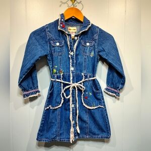 Toffee Apple Embroidered Denim Dress 6X  Cotton Autumn Cottagecore Girls Dress